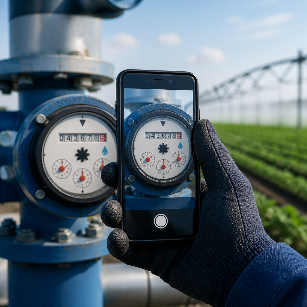 Phone photographing a flowmeter dial